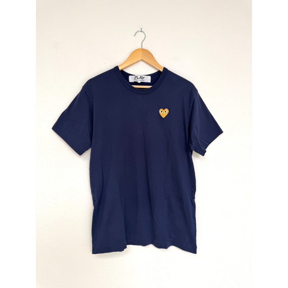 Comme des Garcons Play Mens Navy Blue Gold Heart Logo T-Shirt XL CDG